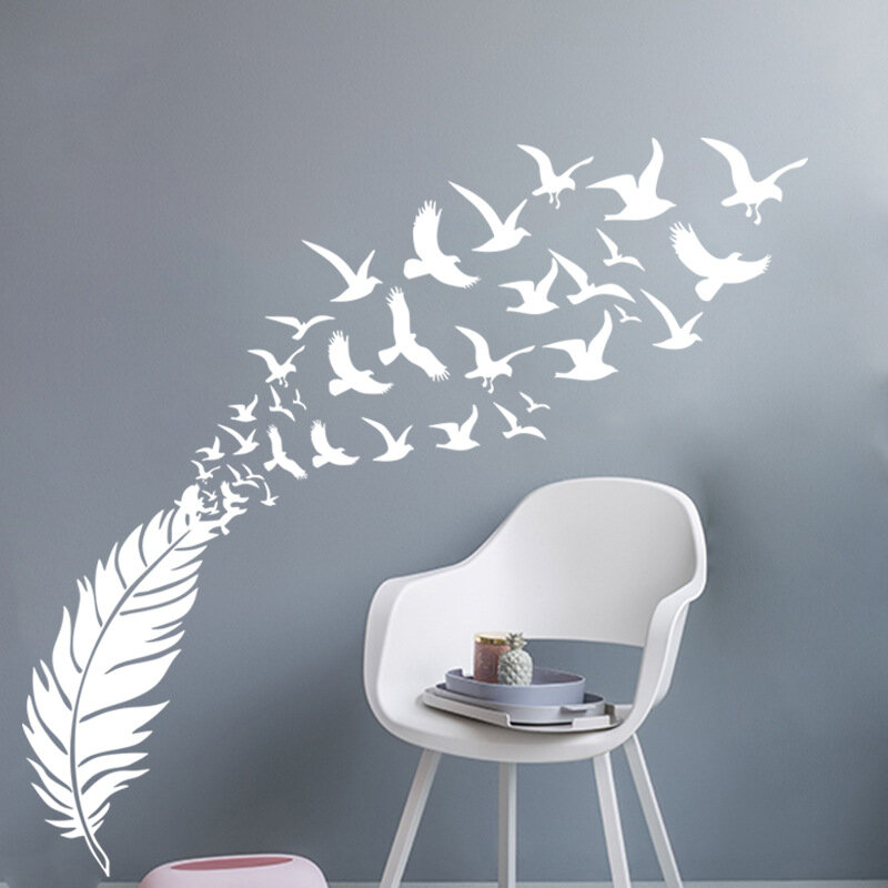 

Vatican Carved Wall Stickers Creative Feather Bird Home Decoration Wall Stickers Home Decoration, Black;white