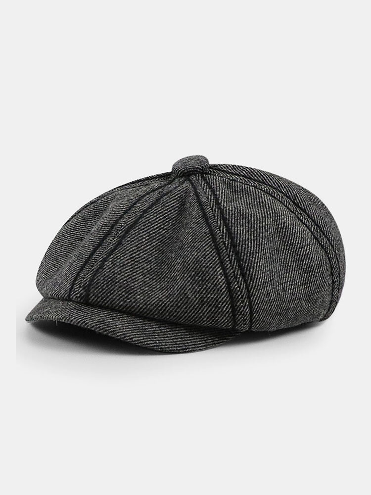 Men Retro Twill British Style Autumn Winter Keep Warm Octagonal Hat Newsboy Hat Flat Caps