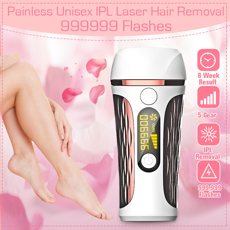 

999999 Flashes 5 Levels Hair Removal System Electric Painless IPL Whole Body Laser Permanent Hair Removal Device, Rose gold