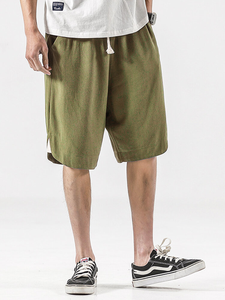 Men 100% Cotton Solid Color Casual Shorts