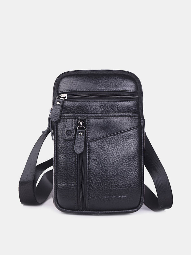 Multi-functional Genuine Leather 7 Inch Phone Bag Waist Bag Crossbody Bag For Men