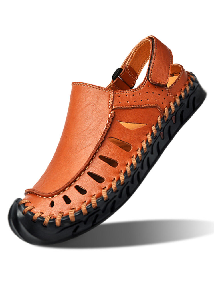 

Men Hook Loop Hand Stitching Closed Toe Casual Outdoor Sandals, Black;brown