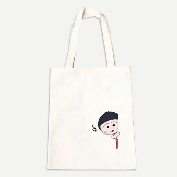 

Women Canvas Shoulder Bag Cartoon Print Shopper Bag, Beige