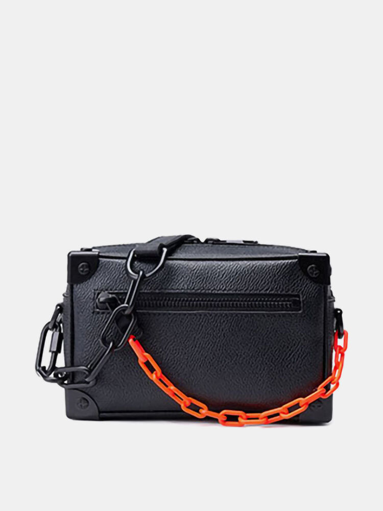 Men Vintage Chain Solid Color Wear-Resistant Crossbody Bag Brief Shoulder Bag