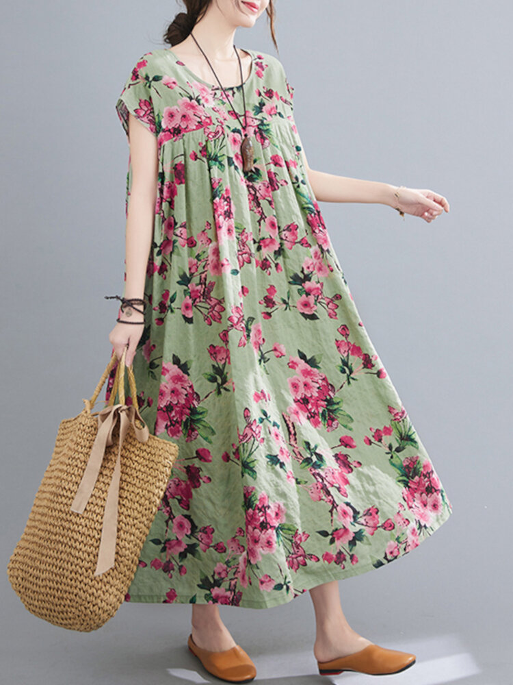 Kurzärmliges, lockeres Kleid mit Allover-Zufallsblumenmuster