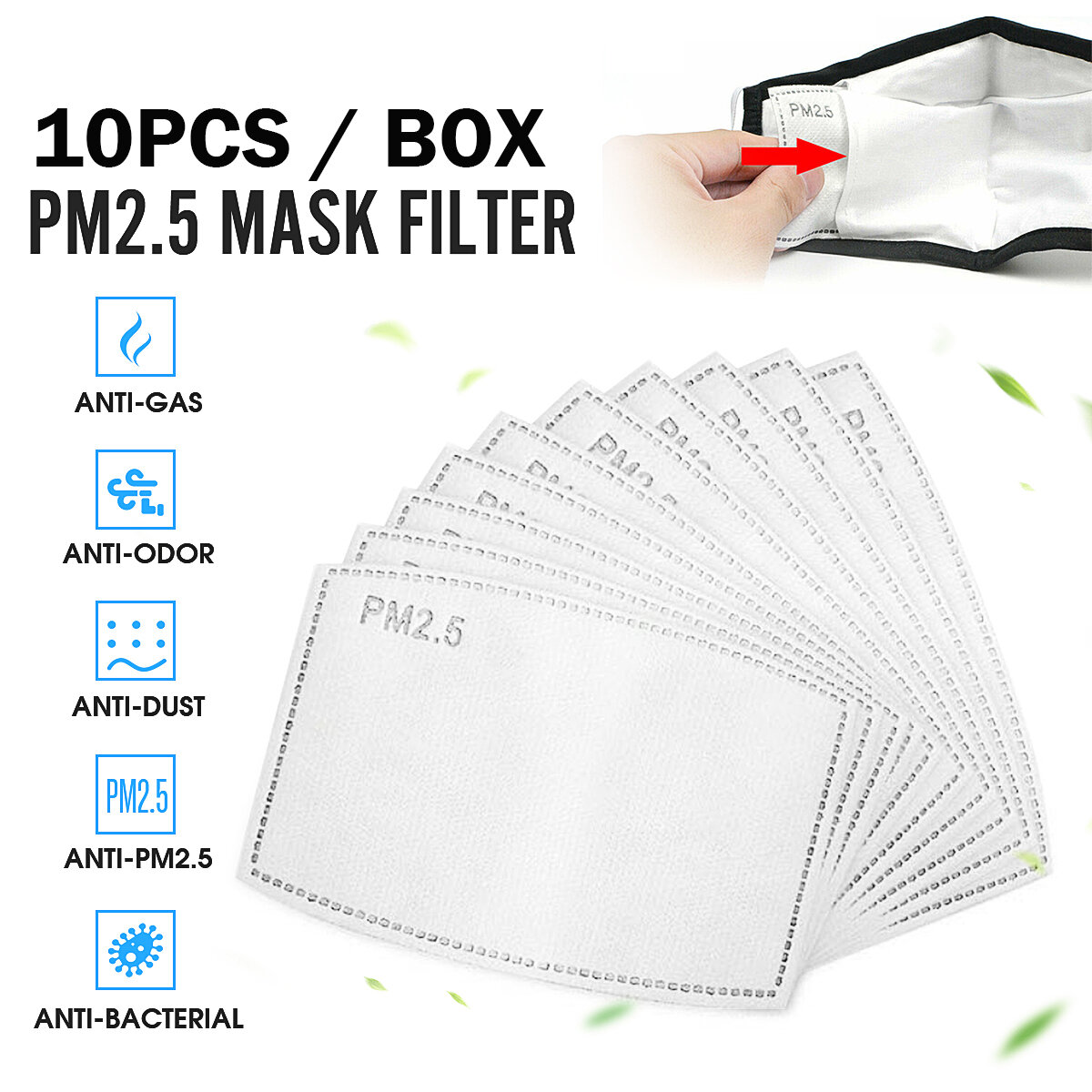 

10 PCS / BOX PM2.5 P2 Face Mask Filter Activated Carbon Breathing Filters, #01