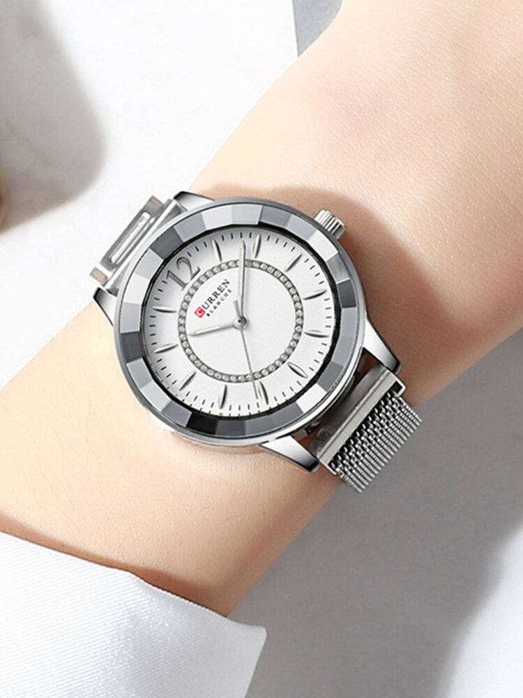 5 Colors Geometric Cut Rhinestone Inlay Quartz Watch Steel Belt Casual Waist Watch