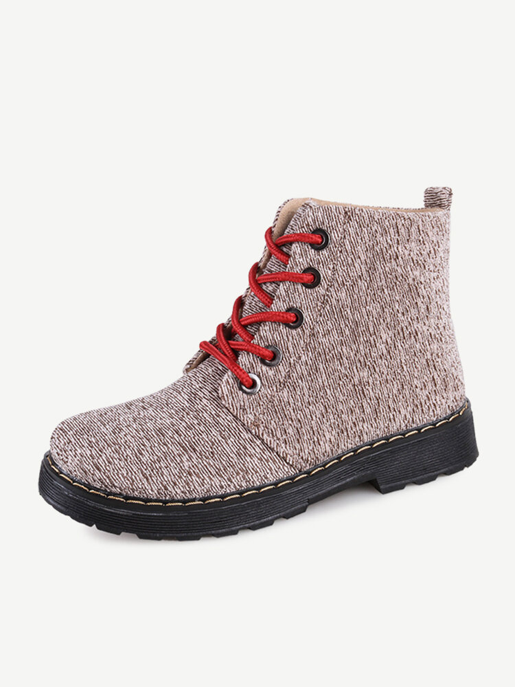 Ladies Canvas  Boots Soft Rounded Toe Lace-UP Boots Ankle High Boots