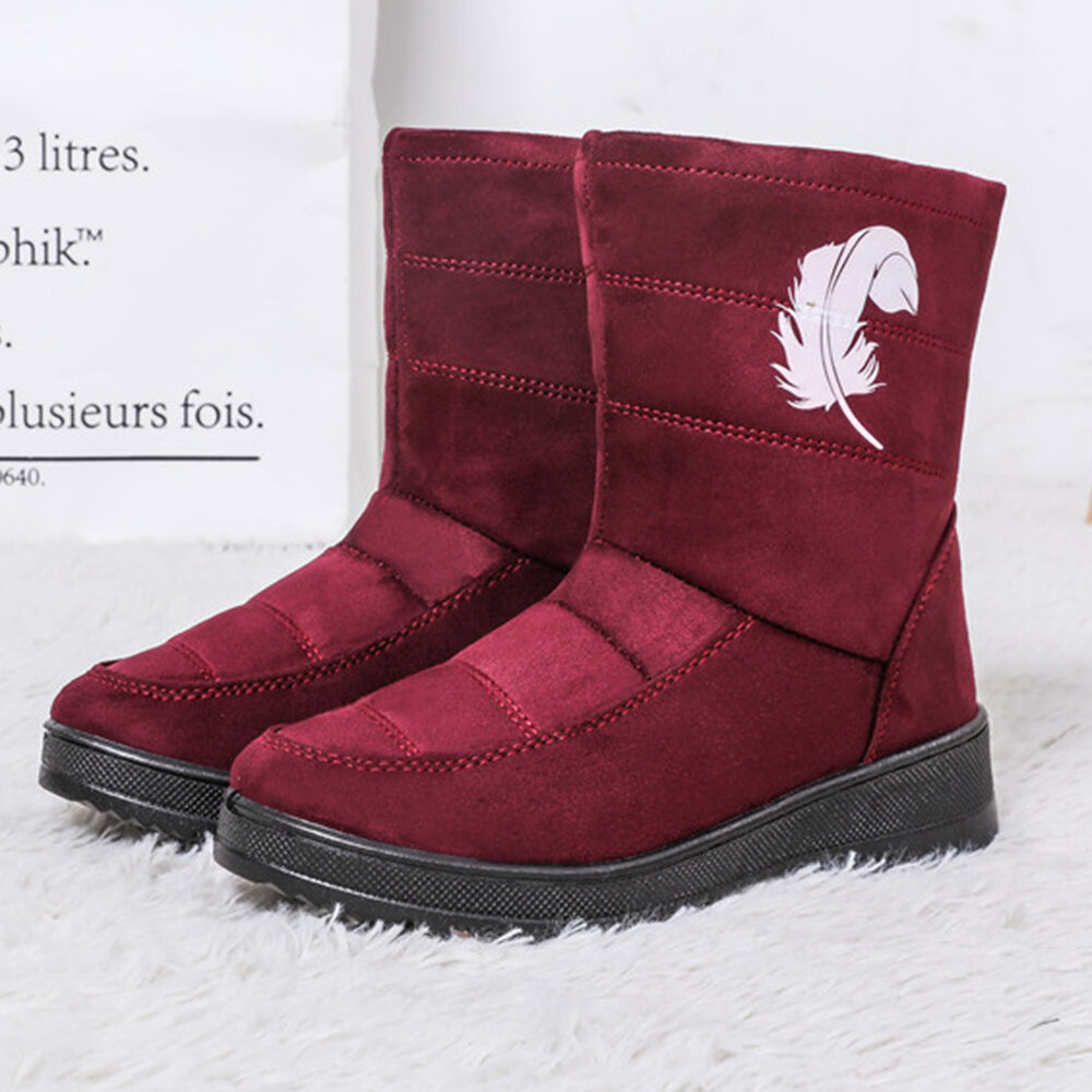 Feather Pattern Warm Lining Comfy Soft Sole Mid-calf Platform Boots