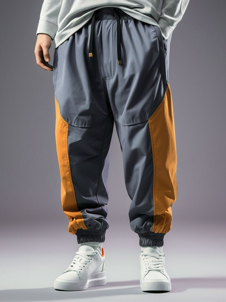 Jogger holgado con cintura con cordón y patchwork de dos tonos para hombre Pantalones Invierno
