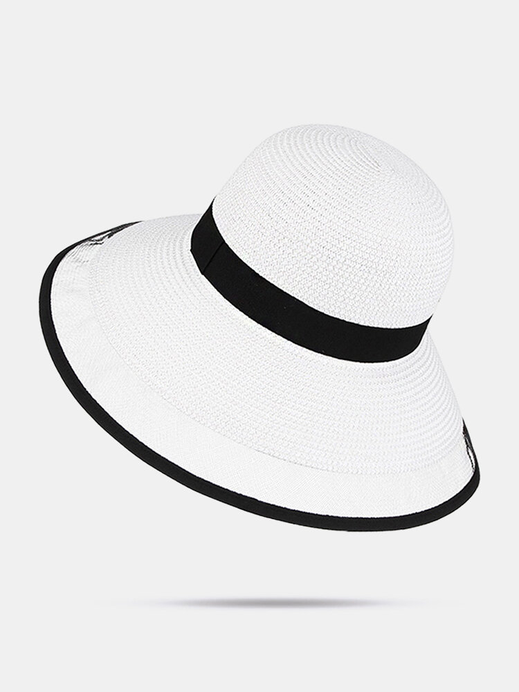 

Women's Straw Outdoor Casual Wide Brim Beach Sunshade Straw Hat Bucket Hat, White