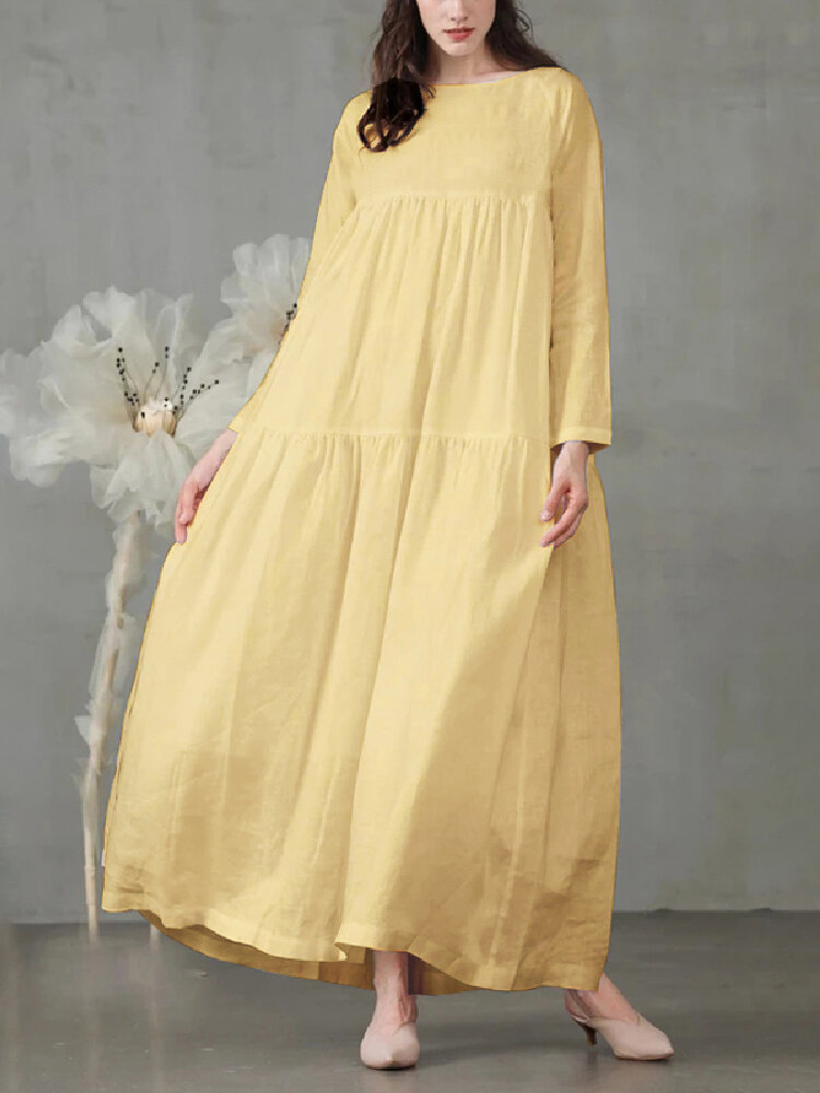 Повседневный сплошной цвет трапециевидной формы, свободный, с длинным рукавом Plus, размер Платье