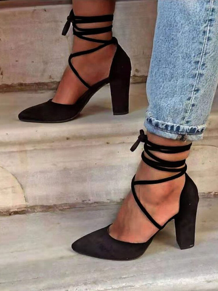 Women Pointed Toe Fashion Black Strappy Sexy High Heels
