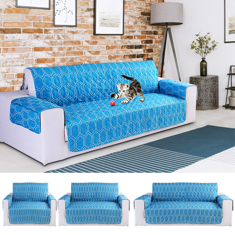 Blue Hexagon Pattern Waterproof Anti-scratch Pet Sofa Couch Mat Dog Cat Sofa Protector
