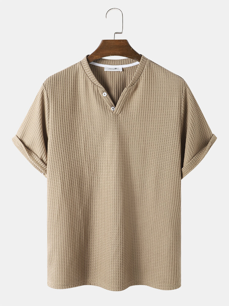 Mens Knitted V-Neck Short Sleeve Basics T-Shirt