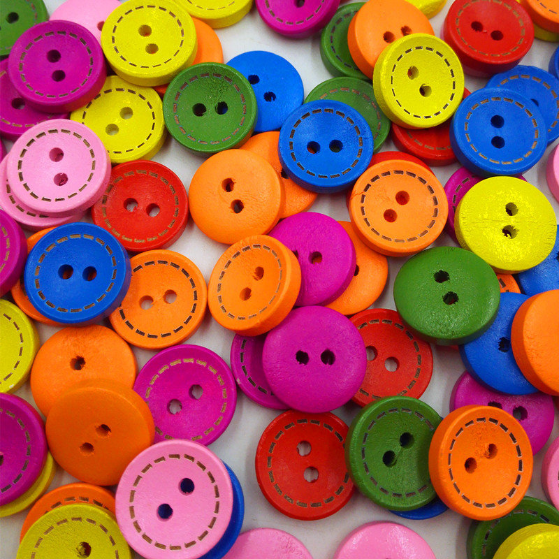 

100Pcs Rainbow Color Wooden Sewing Buttons Round Two Hole Knitting Sewing DIY Materials