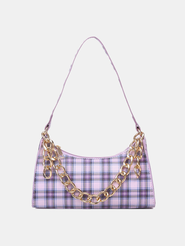 

Women Stylish Chain Gingham Shoulder Bag Handbag Underarm Bag, White;red;purple;blue
