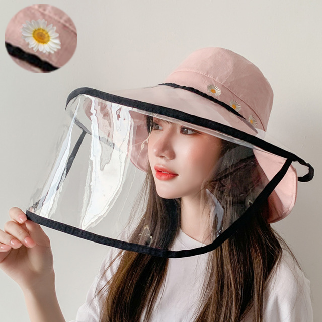 

Embroidered Small Daisy Fisherman Hat Soft Foldable Windproof Removable Transparent Anti-fog Cap, Black;pink;green;yellow;khaki
