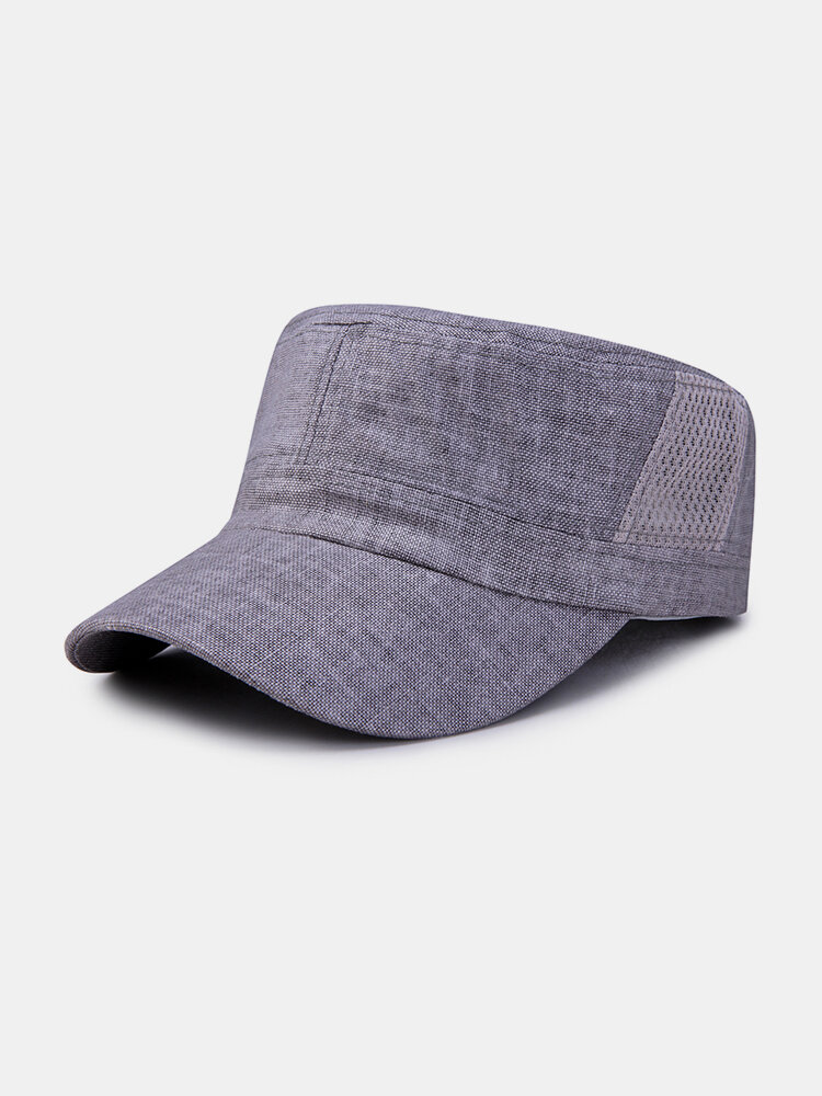 Men Wide Brim Flat Cap Breathable Adjustable Washed Cotton Mesh Retro-Color Sun Hat