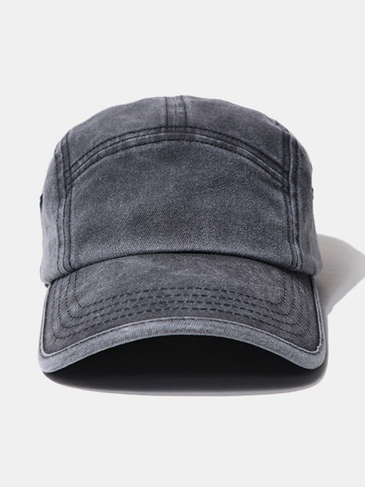 Men Washed Distressed Cotton Solid Color Vintage Fashion Five-page Baseball Cap