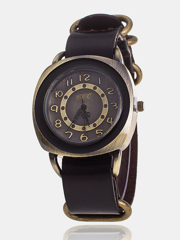 Vintage Cow Leather Bracelet Watch Adjustable Square Men Women Quartz Watch