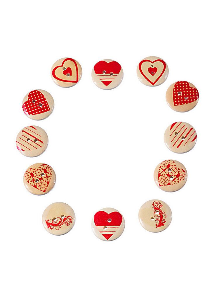 

100 Pcs Multicolor Heart Shaped 2 Holes Wood Sewing Buttons