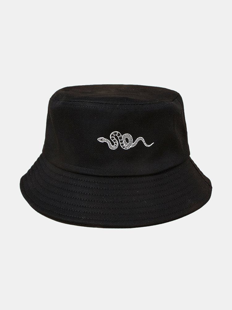 Unisex Cotton Snake Pattern Print Simple Versatile Sunscreen Bucket Hat