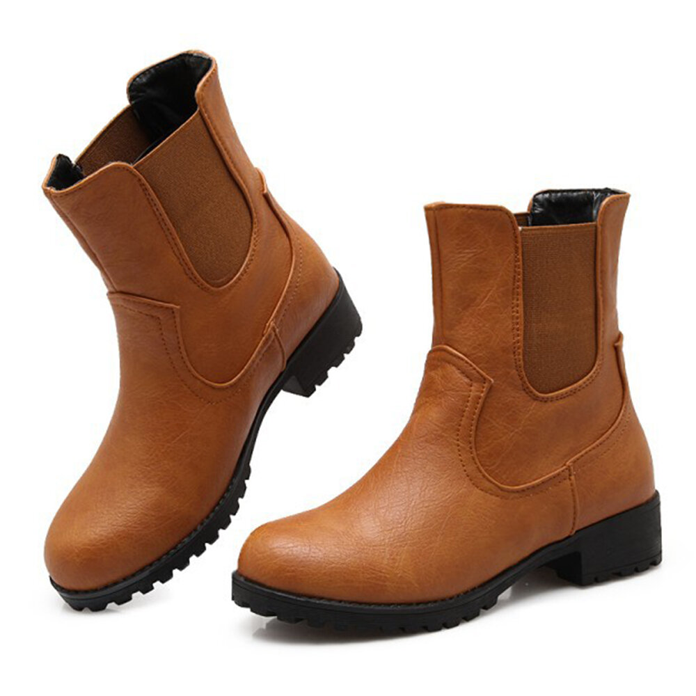 Plus Size Women Winter Warm Elasticated Solid Color Low Heel Boots