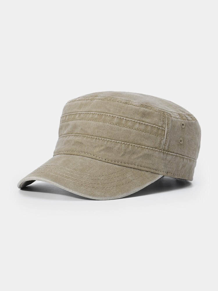 Men Cotton Military Cap Flat Cap Sunshade Casual Outdoors Peaked Forward Cap Adjustable Hat