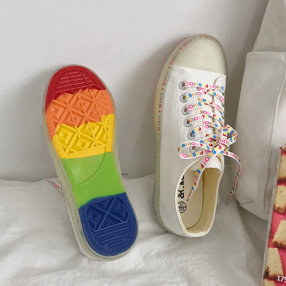 Women Canvas Low Top Rainbow Sole Casual Student Flat Shoes