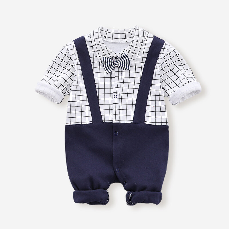 

Baby Plaid Print Lapel Rompers For 3-18M, Navy