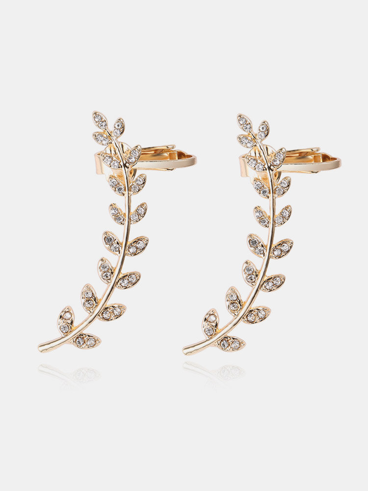 Gold Plated Earrings Leaves Rhinestone Earrings
