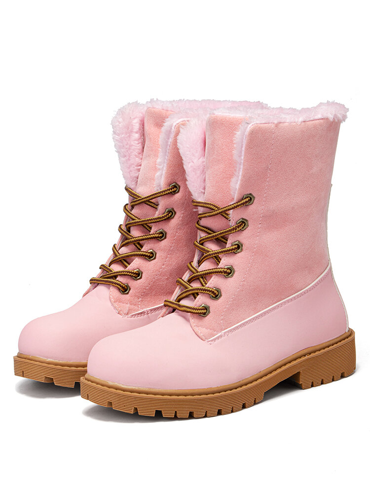 Plus Size Women Warm Lining Lace Up Winter Combat Snow Boots
