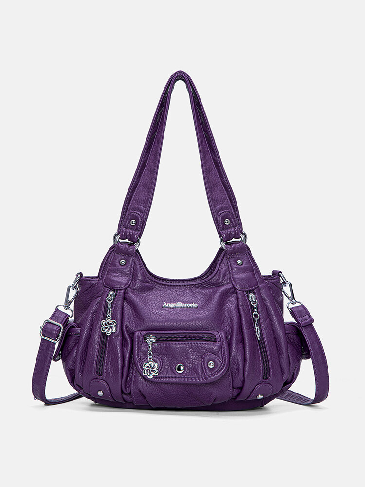 Women Multi-Pocket Crossbody Bag Soft Leather Shoulder Bag