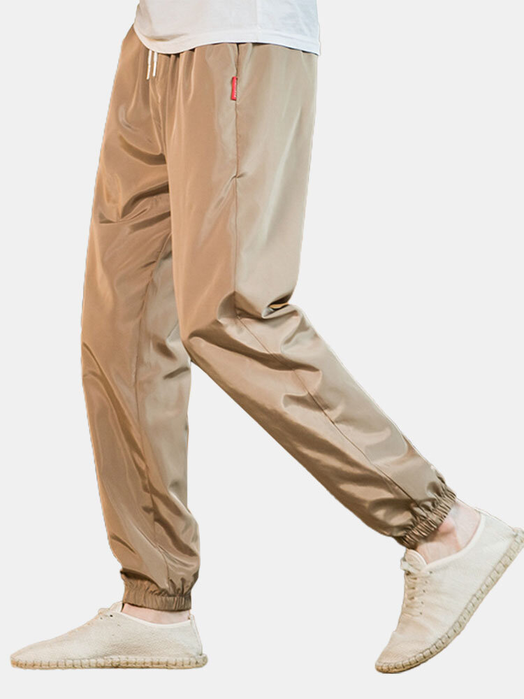 

Mens Solid Color Reflective Casual Drawsrting Jogger Pants, Khaki;grey;black;navy
