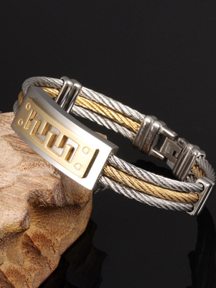 Classic Stainless Steel Bangle Bracelets Gold Silver Color Scratch Proof Colorfast Bracelets for Men