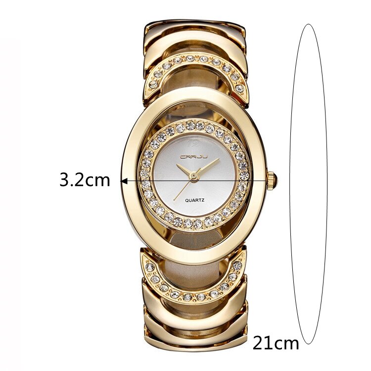 CRRJU Ladies Gold Watch Rhinestone Stainless Steel Quartz Luxury Watches for Her
