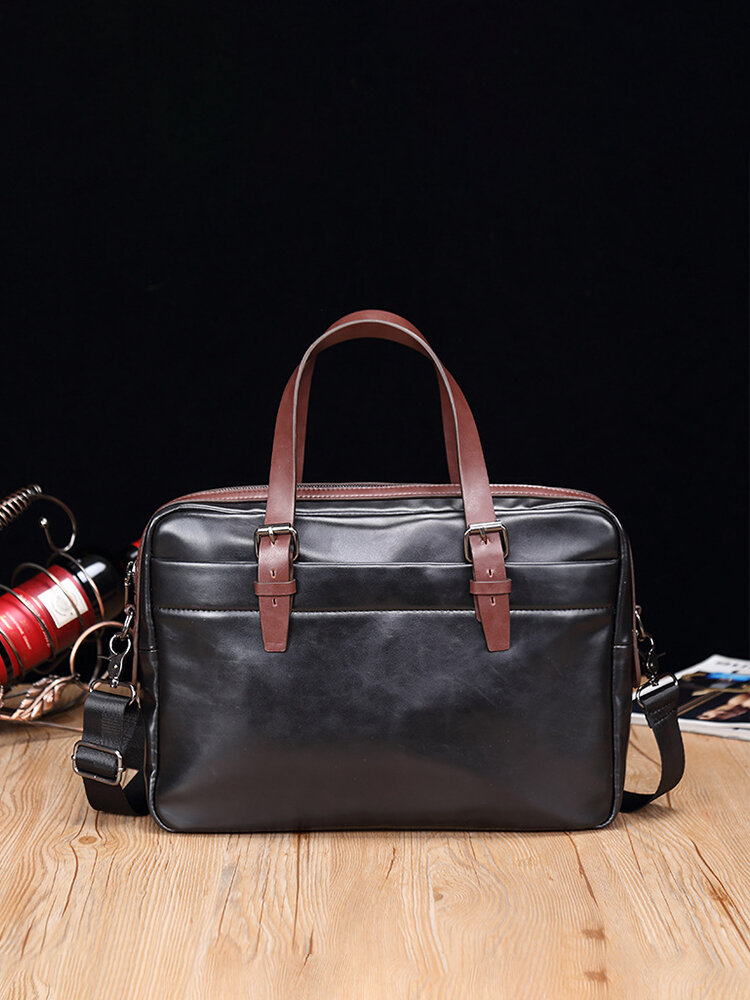 Menico Men's Faux Leather Business Casual Tote Shoulder Bag Crossbody Briefcase