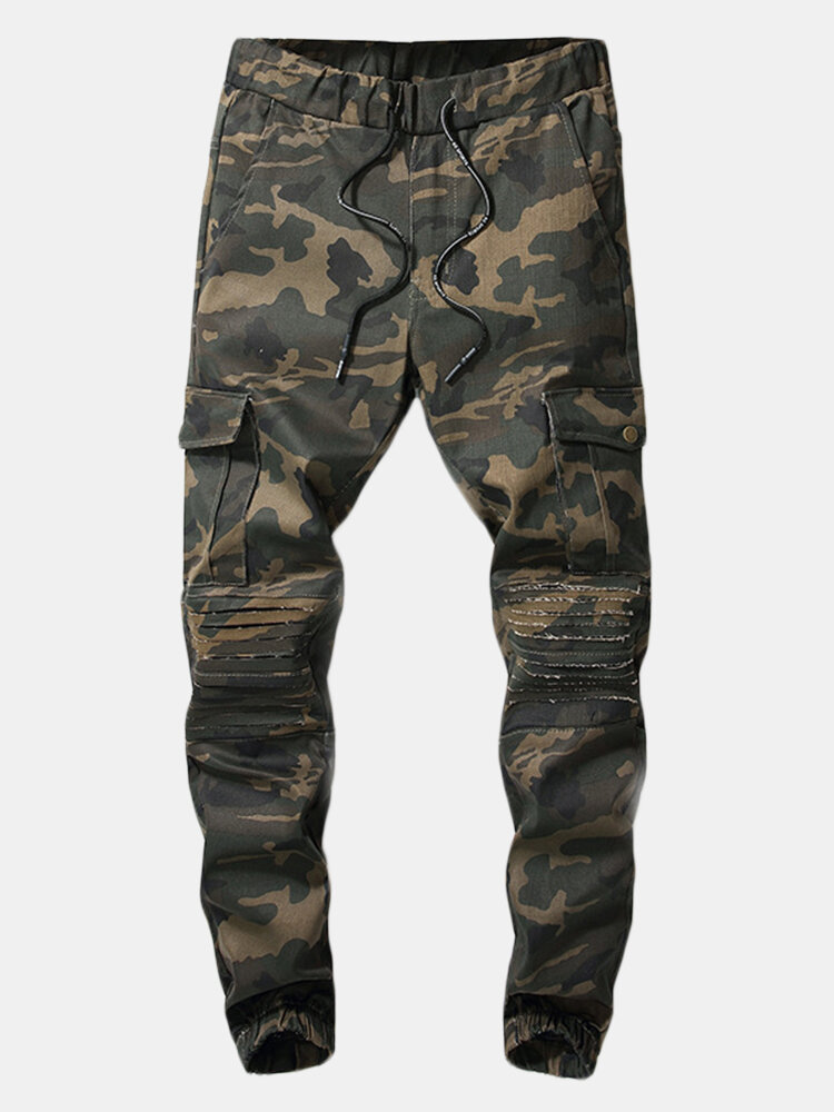 

Casual Camouflage Elastic Waist Outdoor Zip Fly Ripped Jeans for Men, Camo