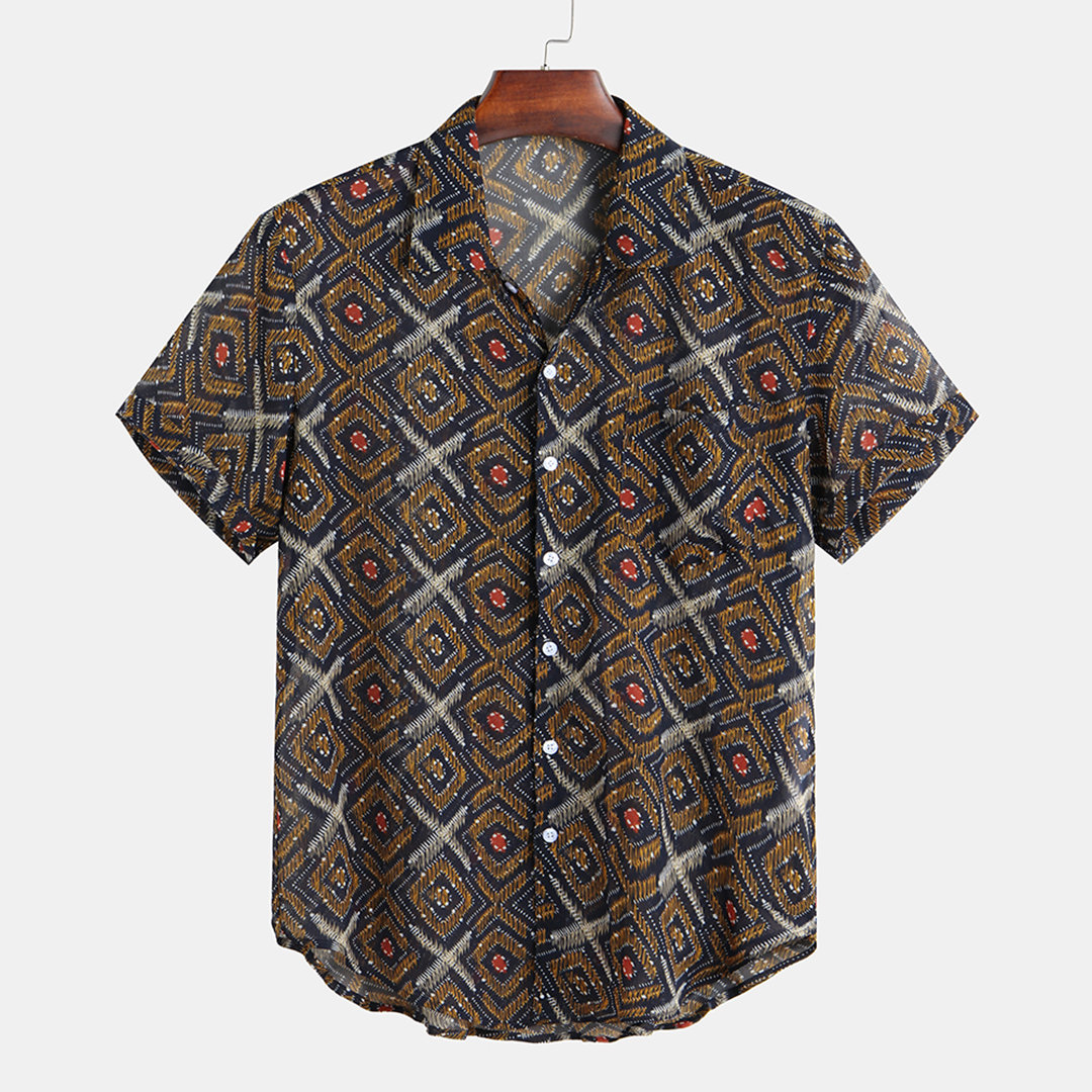 Mens Ethnic Style Printed Lapel Shirt