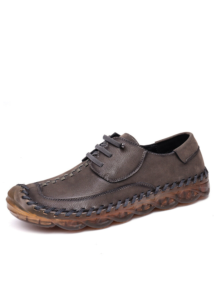Men Hand Stitching Leather Non Slip Soft Sole Comfy Flats