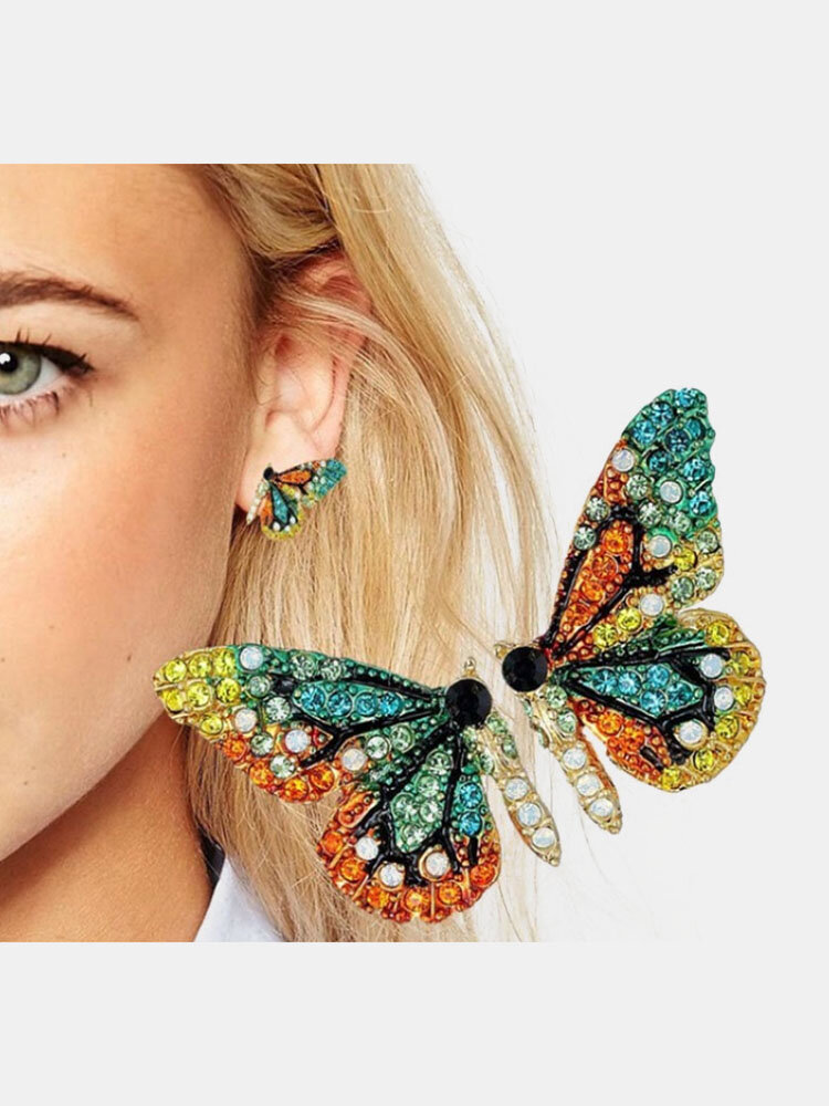 Alloy S925 Butterfly Wing-shape Rhinestone Earrings