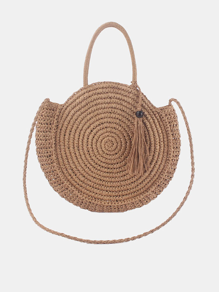 Women Straw Travel Summer Beach Large Capacity Tassel Handbag Shoulder Bag