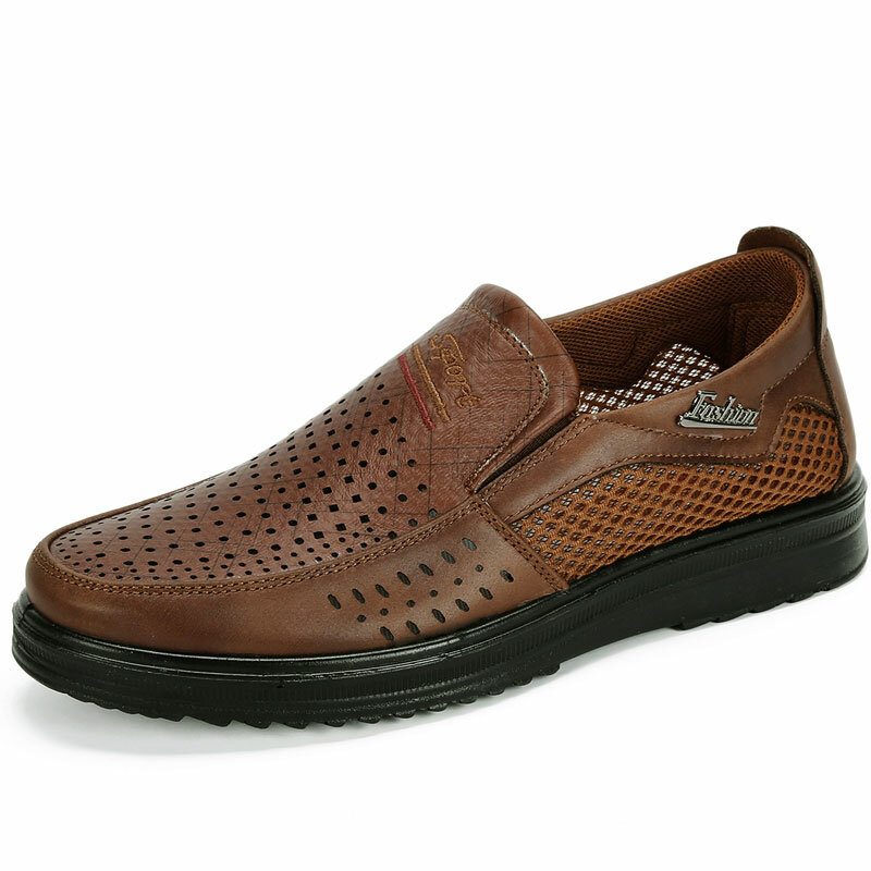 Men Old Peking Style Mesh Breathable Slip On Hole Casual Shoes