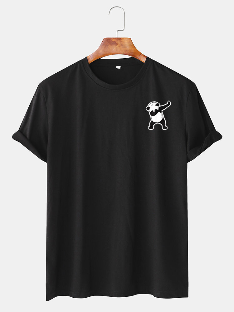 Mens Cotton Panda Printed Round Neck Casual Short Sleeve T-Shirts