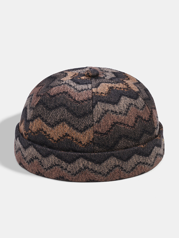 Collrown Men & Women Casual Personality Stripe Pattern Brimless Beanie Skull Hat Landlord Hat