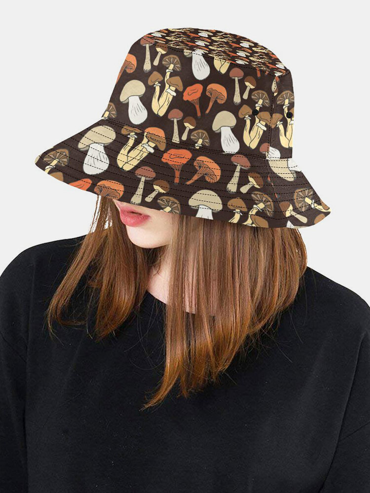 

Collrown Women & Men Mushroom Pattern Print Casual Soft Outdoor Travel Long Brim Bucket Hat, Black