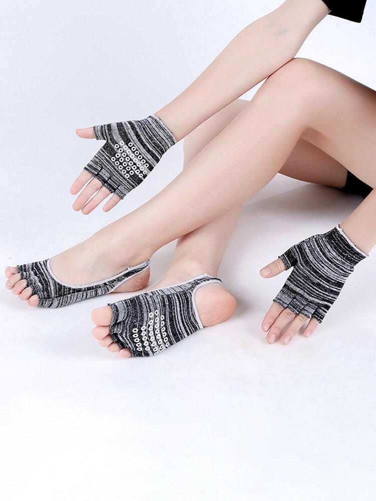 Women Cotton Yoga Set Dew Heel Sports Five Finger Yoga Socks Gloves Professional No-Slip