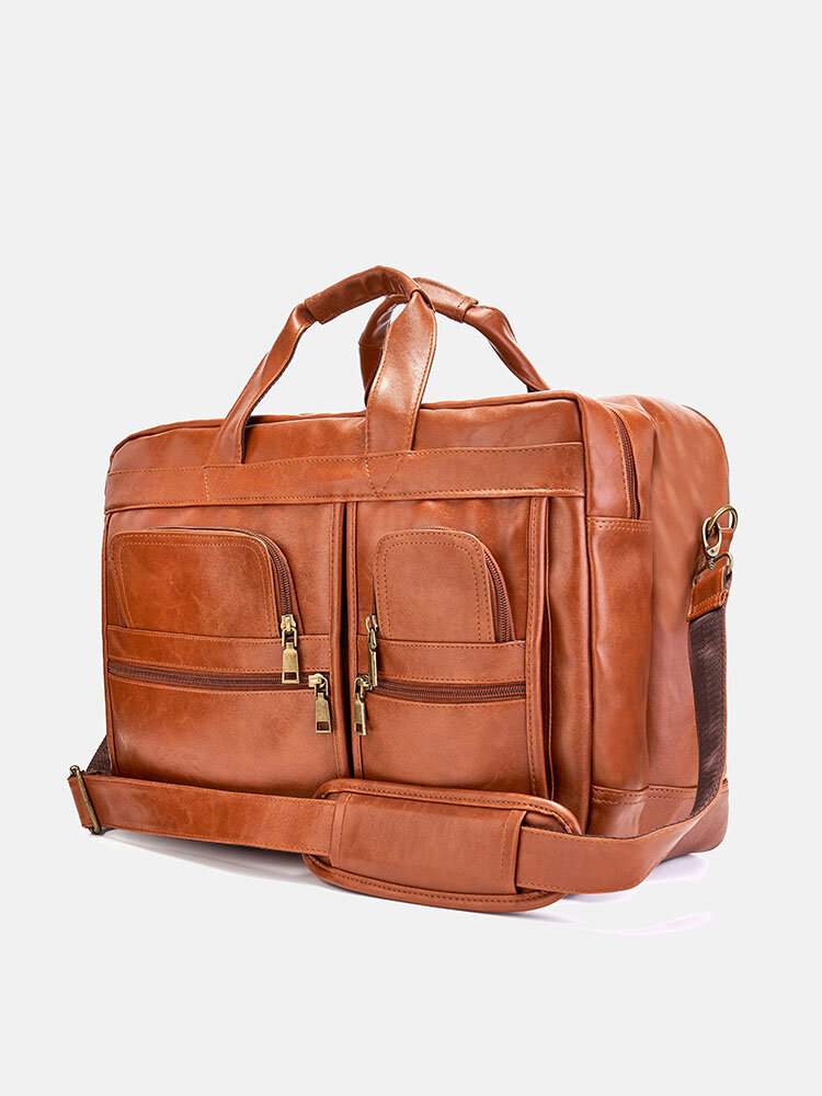 Men Vintage Multifunction Faux Leather 15.6 Inch Laptop Bag Briefcase Crossbody Bag