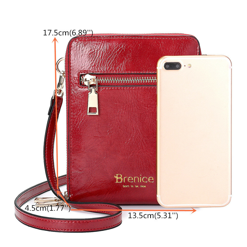 Women Design Multifunction Phone Bag Oil Wax Leather Crossbody Bag